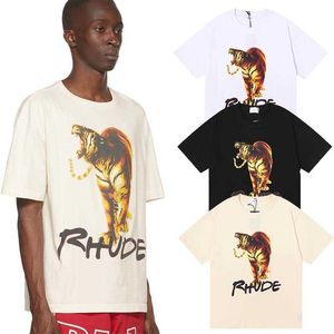 Diseñador de ropa de moda Camisetas Hip hop Camisetas Rhude Tiger Tiger Impreso Hombres Mujeres Sueltas Verano Algodón puro Popular Cuello redondo Camiseta Trend Streetwear