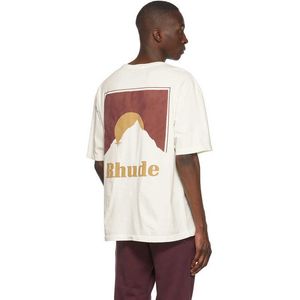 Diseñador Ropa de moda Camisetas Camisetas de hip hop Rhude High Street Trend Marca Casual Sunset Snow Mountain Print Hombres Mujeres Camiseta de algodón puro Verano