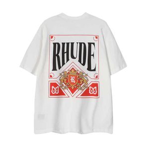 T-shirts de roupas de moda de grife Rhude Red Ten Thousand Color Matching T-shirt de puro algodão estampada verão legal solta meia manga camiseta feminina de algodão