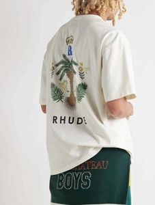 Diseñador de ropa de moda Camisetas Camisetas Rhude Summer Crown Camiseta de árbol de coco Camiseta blanca Camiseta de algodón suelta Tendencia Marca Hombres Tops Streetwear Hip hop suelto