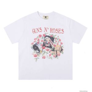 Vêtements de mode de créateurs T-shirts de luxe pour hommes T-shirts occasionnels Vintagguns Roses Rose Encre blanche Impression respirante Kiss Rock T-shirt à manches courtes pour hommes et femmes