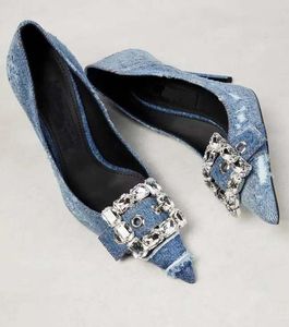 Diseñador de moda Zapatos de vestir tacones altos para mujer suela de cuero tejido de mezclilla 35-42 ambiente de lujo de alta calidad