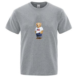 Diseñador Caballero Oso de peluche Dibujos animados Lindo estampado Verano Hombre Tops Camiseta suelta Camiseta de algodón Hip Hop Camiseta Ropa Camisetas