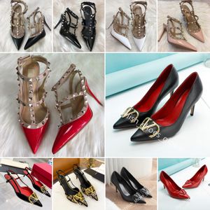 Designer talons femmes sandales mince talon métal vbutton pointu noir rouge mat classique marque à pointes cloutées en cuir slingback robes de mariée de luxe Sandale 1