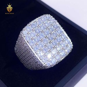 Designer Hip Hop Moissanite Bijoux personnalisé Bague carrée hip hop 925 Sterling Sliver Iced Out Cire Setting VVS Moisanite Ring