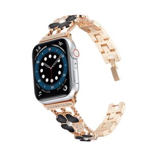 STACTES IWATCH IWATCH COEUR METAL COEUR FOURS LEAF CLOVER CLOVERS WORKS POUR APPLE Watch Band 38mm 42 mm Luxury Bling Diamond Silver Pink Gold Watch Bands Lucky Gifts