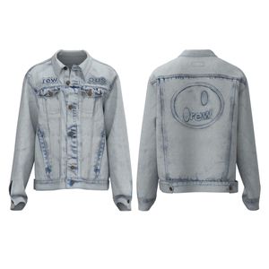 Jaquetas de grife Aço Impresso Letras Smiley Padrões Homens e Mulheres Branqueadas Branco High Street Lavado Denim Jaquetas