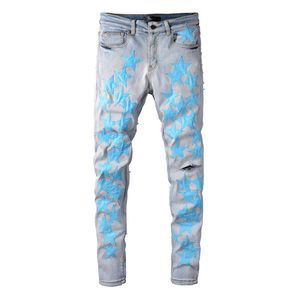 Jeans de diseñador para hombre Motocicleta Slim Fit Denim Negro Pantalones para hombre Star Patch Bootcut Rackam Skinny Tapered Kee Ripped Stretch Tall Male Long Straight Light Blue Hole