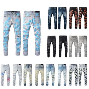 Jeans de diseñador Pantalones bordados de mezclilla para hombres Pantalones perforados de moda Tamaño de EE. UU. 28-40 Pantalones con cremallera desgastados de Hip Hop Hombres más vendidos 2023