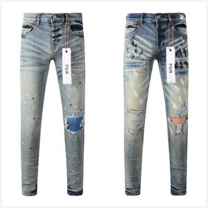 jeans de diseñador jeans para hombre jeans morados tejidos elásticos de alta calidad jeans para hombre estilo fresco pantalón de diseñador desgastado motociclista rasgado jean azul negro motocicleta slim fit