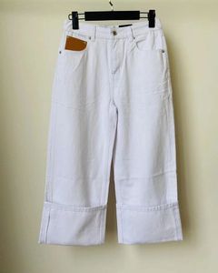 Jeans de diseñador Mujeres Bordado Anagrama Femenino Denim Pescador Puños Primavera Moda Cintura alta Pierna ancha Flare Pantalones rectos Estilo casual Pantalón blanco suelto