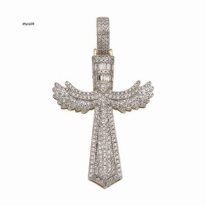 Designer Jewelry Factory Hip Hop personnalisé Iced Out Angel Wings Cross Design Pendant S925 Silver 9k 10k 14k 18K Gold Moisanite Diamond Pendant