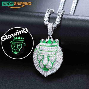 Designer Jewelry Glow In The Dark Moissanite Lion King Pendentif 925 Sterling Silver Luxury Bling Chrisma Jewelry Gift