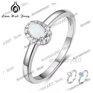 anillos de joyería de diseño Anillos de plata de ley 925 para mujer Anillo de ópalo de fuego blanco, rosa, azul y ovalado creado con circón Regalo romántico 6 7 8 Tamaño (lam Hub Fong)