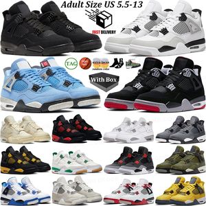 Avec Box 4 Chaussures de basket-ball pour hommes femmes 4s Militaire Black Cat Bred Reimagined Sail Red Cement Yellow Thunder White Oreo Cool Grey University Blue Pink Sport Sneaker