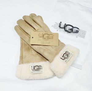 Designer Leather Five Fingers Women Short Fleece Thickened Glove Vintage Trendy Solid Simple Protective Gloves UG02