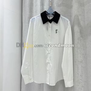 Lettre de créateur Blouses brodées femmes revers cou t-shirt à manches longues chemisier blanc chemises de style décontracté