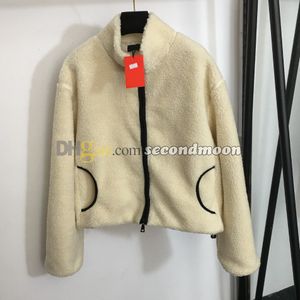 Chaqueta bordada con letras de diseñador para mujer, abrigo de lana de invierno con cremallera y cuello, chaquetas de lana, abrigo para mujer