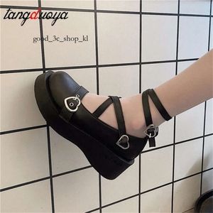 Diseñador Lolita zapatos plataforma emo en tacones mujeres loli tacón grueso vendaje cruzado kawaii cosplay Mary Janes Gothic 178