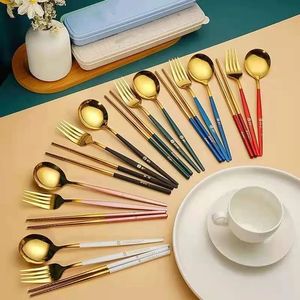 Concepteur de luxe 3 pièces/ensemble couleur or 304 ensembles de vaisselle en acier inoxydable vaisselle baguettes fourchette cuillère à café ensemble de couverts de luxe Tableware Set