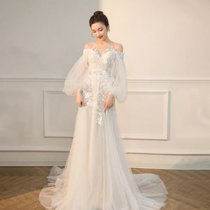 Designer luxe une ligne robes de mariée dentelle cristaux strass à lacets dos robe de mariée arabe robes de novia organza chapelle train dentelle appliques robes de mariée