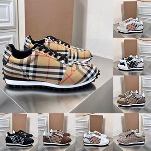 Zapatillas de deporte a cuadros de lujo de diseñador Zapatillas de deporte de cuero con plataforma Suela de goma Zapatillas de deporte con patrón de cuadros de firma en negro, blanco y rojo