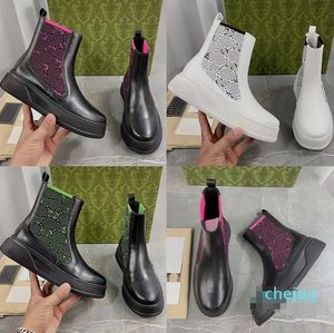 Designer Luxury Tricoted Patchwork Chelsea Boots Womens Leather Stretch Tricoting Outdoor Party Princed Letter Boot Ladys Platform Shoe