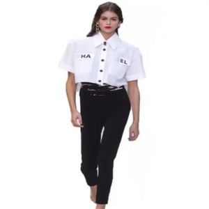 Diseñador de lujo camisas de las mujeres moda manga corta alto bajo cultivo carta bordado blusa fiesta streetwear tops más tamaño ropa de mujer