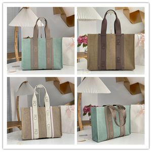 Diseñador de lujo Woody Medium Linen Tote Bag White Accent Canvas Leather Hand Bag Convertible Tote Leather Mini Neutral 7A Mejor calidad