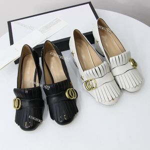 Designer Marmont sandales femmes talon haut en cuir plate-forme pompes couleur unie chaussures à franges or gros mocassins été fête sandale