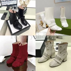 Designer Marmont Femmes Bottes Designer Plateforme Bottine Avec Fringe Gland Bottes Talons Hauts Bee Boot Chaussures D'hiver En Cuir Véritable Avec Boîte