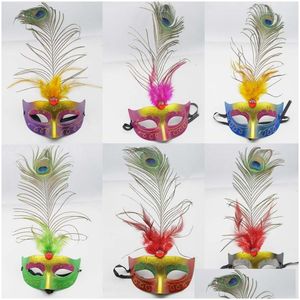 Designer Masks 12pcs Colorf Peacock Feather Mask Women Girls Venise Princess Ball Masquerade Birthday Party Carnival Christmas Drop Dh3am