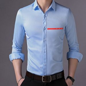 Designer Men's Dress Shirt Business Casual à manches longues élastiques élastiques élastiques sans ride homme formel mâle bouton sur les chemises en bas pour hommes 6 couches pour hommes