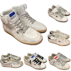 Designer Hommes Super Star Chaussures Blanches Femmes En Cuir Véritable À Lacets Doré À L'ancienne GB Chaussure Baskets Basses Réel Peau De Vache Plus de style avec la taille de la boîte d'origine 35-45