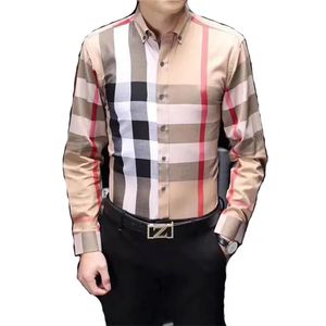 Designer Hommes Robe Chemise Casual Slim Soie T-shirt À Manches Longues Casual Vêtements D'affaires De Luxe Plaid Hommes Asiatique Szie M-4XL