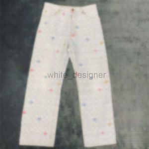 Designer Mens Jeans Femmes Jeans 2024 Nouveaux embellissements Rainbow Letter Jacquard Long Manched Polyleved Denim Jacket Jeans pour homme Pantalon Woman