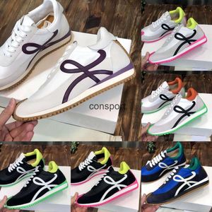 Designer Hommes Femmes Loeweelies Chaussure De Luxe Classique Forrest Gump Chaussures Flow Runner En Nylon Daim Lace Up Sneaker Doux Supérieur Miel Caoutchouc Semelle Vague Qui Se Courbe Autour