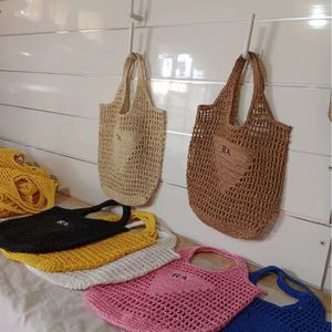 Bolso de malla de diseñador, bolso de compras clásico con letras bordadas para mujer, bolso de playa multicolor, bolso de gran capacidad, bolso artesanal tejido a la moda, bolso de hombro portátil