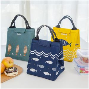 Diseñador-mini bolsa de almuerzo con aislamiento reutilizable bolsa de transporte suave para viajes y picnic patrón de peces lindo 0271