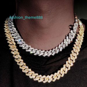 Collar de piedra Moisanne de diseñador Eslabón cubano de hielo de 25 mm Cadena de oro para hombres Collar de cadena con punta Chapado en oro blanco de 14 quilates 2 hileras de joyas de diamantes Cadena cubana de 16 