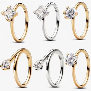 Designer Nouveaux anneaux de mariage pour les femmes Cadeau de fiançailles DIY Fit Pandoras Era Lunette Bague en diamant cultivé en laboratoire plaqué or 14 carats Mode Bijoux de fête de haute qualité