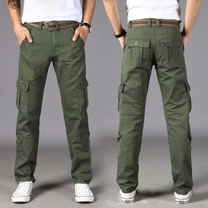 Pantalons de créateurs Vêtements de travail pour hommes Pantalons décontractés en plein air Coupe droite Pur coton Multi-sacs Pantalons longs Joggers Hommes Jeans verts