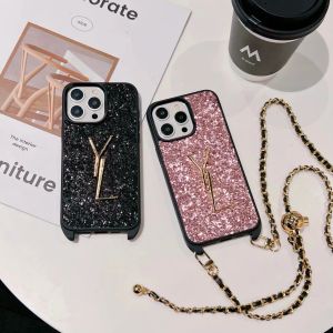 Case de teléfono de diseñador con colgar la cuerda colgante Anti-Drop iPhone Casos Twinkle de lujo Protección de brillo Flash Premium para iPhone 12/13/14/15 Pro Max Case Shell Shell