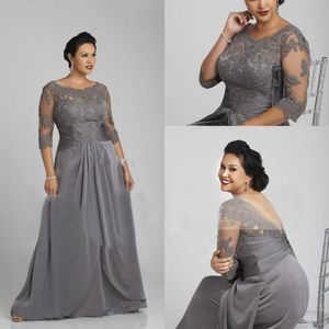 Grande taille gris mère vêtements de cérémonie demi manches en mousseline de soie robe de soirée fête mère de la robe de mariée robes de costume formelle personnalisé