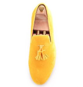 Promoción de diseño amarillo Terciopelo amarillo tassel vestido zapatos de boda para eventos de cuero de cuero de punta redonda JK Tamaño 7-14