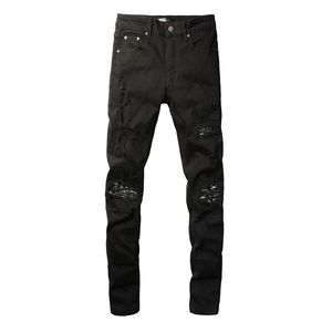 Designer Purple Biker Slim Fit Motorcycle Bikers Denim for Mens Rinsing Make Old Hip Hop Womens Street Fashion Mans Pants noir Jeans 638