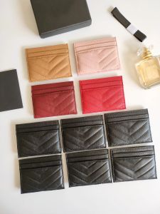 Monedero de diseñador nueva moda Titulares de tarjetas Casual caviar mujer mini carteras color cuero genuino Textura de guijarro de lujo Cartera negra con caja