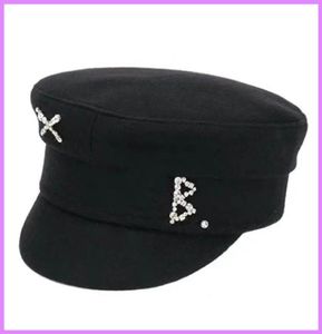 Diseñador Rinestono Bordado Tweed Tweed Autumn Winter Navy Hats Girl Bailey Flat Top Cap -Women Mens Caps D211222248123
