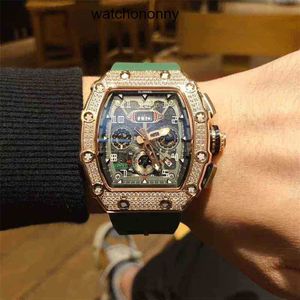 Designer Ri Mlies Montres de luxe Montre mécanique pour hommes Net Red Miller RM011 Full Sky Star Diamond Incrusté Mécanique Multifonctionnel Baril de vin Sil