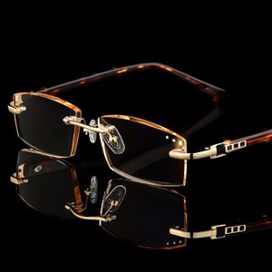 Gafas de lectura sin montura de diseñador para mujer y hombre, gafas con diamantes de imitación, lentes transparentes con revestimiento antirreflectante, gafas de sol graduadas